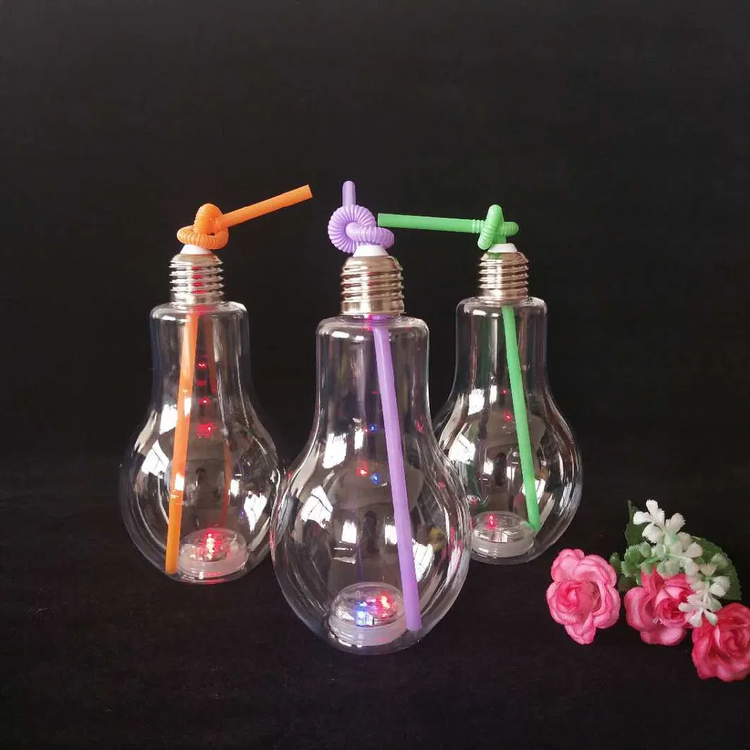 500ml LED Bulb Cup Light Pet Bulbs Plastic Bottles for Beverages Drinks Milk Juice Ith Metal Cap